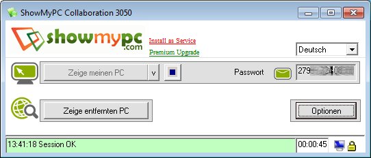 Screenshot des Programms ShowmyPC - Fernwartungssoftware